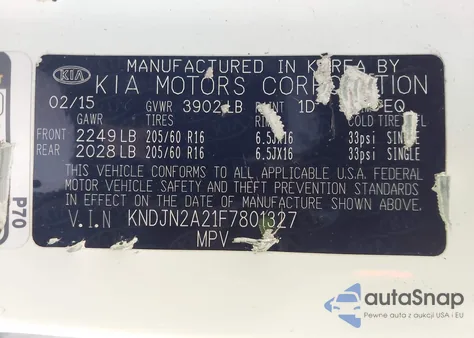 2015 Kia Soul из США, поврежденный, VIN KNDJN2A21F7801327